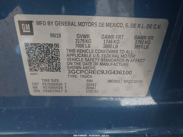 3GCPCREC9JG436100 Chevrolet Silverado 1500 1lt