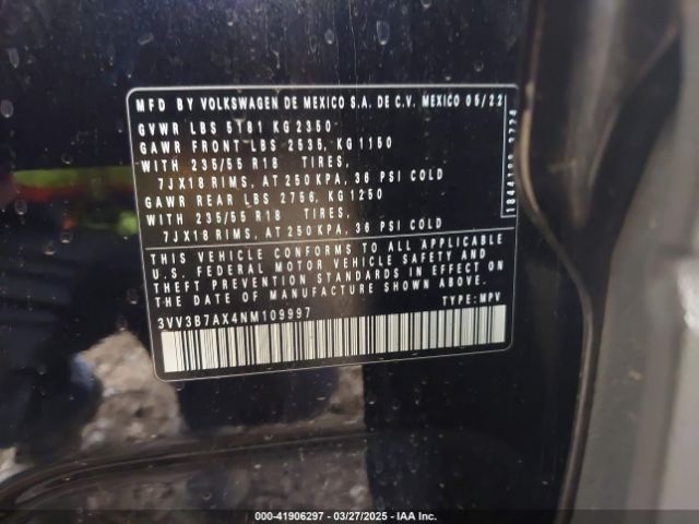 3VV3B7AX4NM109997 Volkswagen Tiguan 2.0t Se