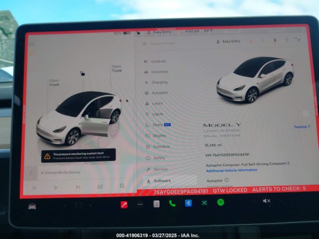 7SAYGDEE9PA094191 Tesla Model Y Awd/long Range Dual Motor All-wheel Drive