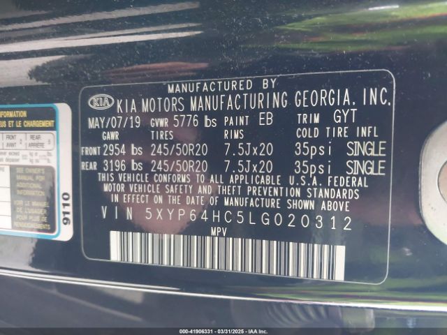 5XYP64HC5LG020312 KIA Telluride S