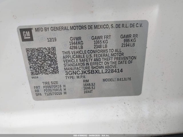 3GNCJKSBXLL228414 Chevrolet Trax Fwd Ls