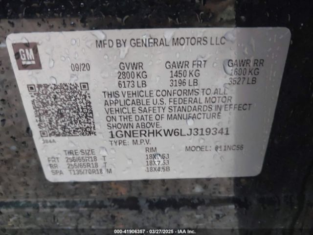1GNERHKW6LJ319341 Chevrolet Traverse Fwd Lt Leather