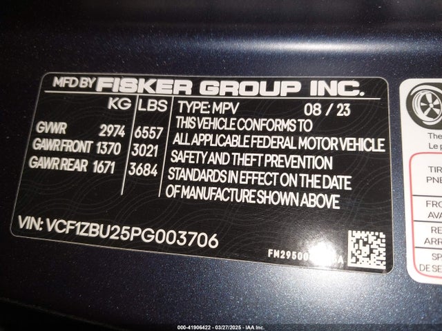 Fisker Ocean One 2023 VCF1ZBU25PG003706 Image 9