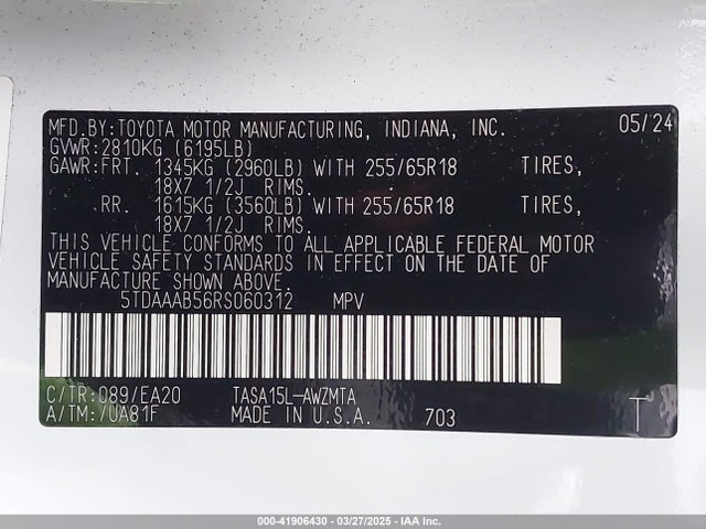 5TDAAAB56RS060312 Toyota Grand Highlander Xle
