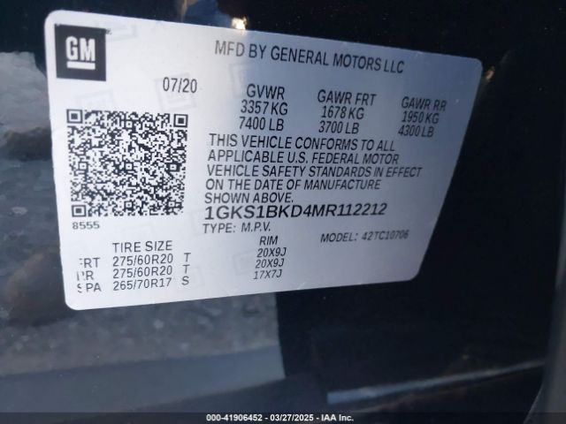 2021 GMC YUKON 1GKS1BKD4MR112212 Photo 8