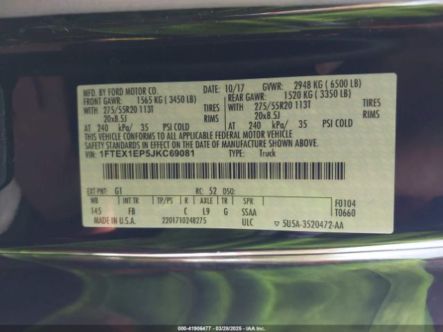 1FTEX1EP5JKC69081 Ford F-150 Xlt