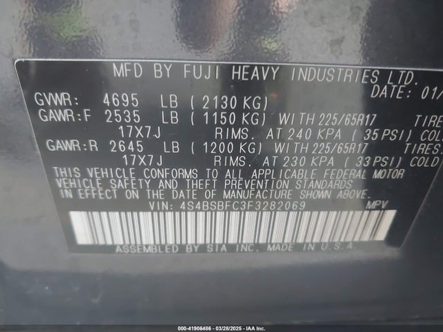 Subaru 2.5l u6 2015 4S4BSBFC3F3282069 Image 9