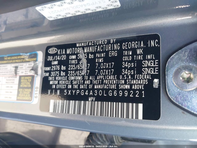 5XYPG4A30LG699221 KIA Sorento 2.4l Lx