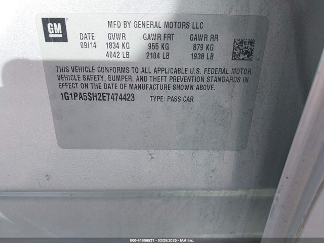 1G1PA5SH2E7474423 Chevrolet Cruze Ls Auto