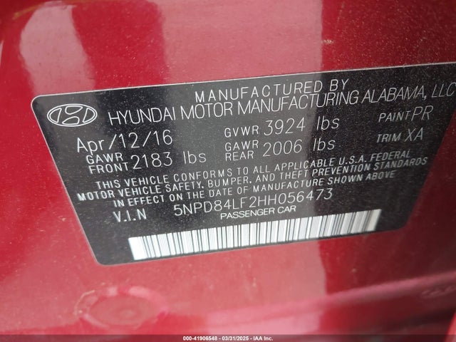5NPD84LF2HH056473 Hyundai ELANTRA SE