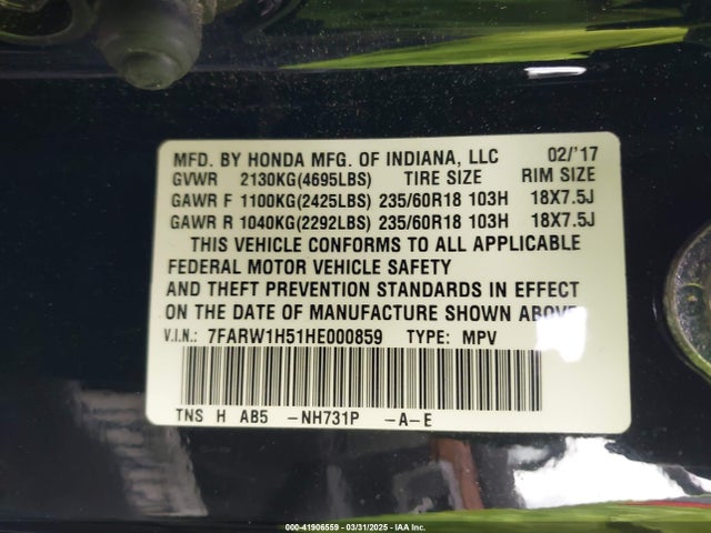 7FARW1H51HE000859 Honda CR-V EX