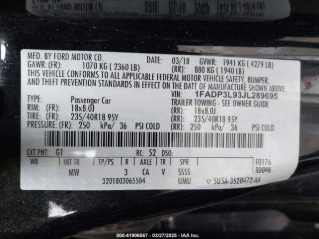 1FADP3L93JL289695 Ford FOCUS ST