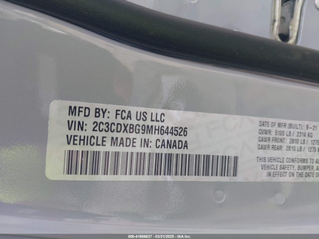 2C3CDXBG9MH644526 Dodge Charger Sxt Rwd