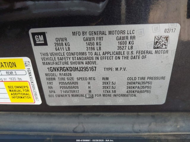 1GNKRGKD0HJ295167 Chevrolet Traverse 1lt