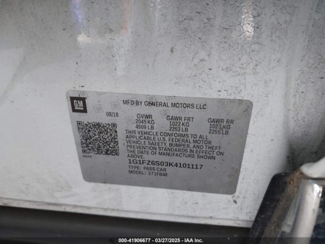 1G1FZ6S03K4101117 Chevrolet BOLT EV