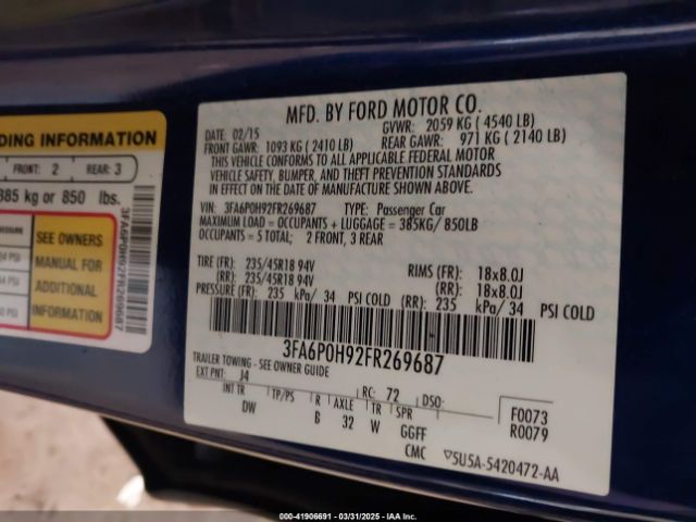 3FA6P0H92FR269687 Ford FUSION SE