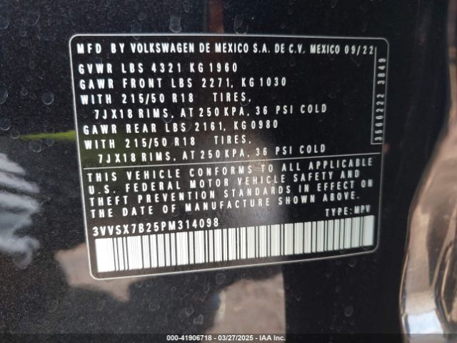 3VVSX7B25PM314098 Volkswagen Taos 1.5t Se