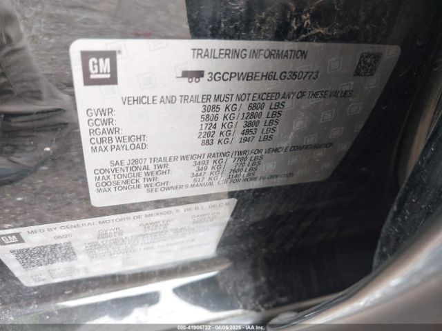 3GCPWBEH6LG350773 Chevrolet Silverado 1500 2wd  Short Bed Custom
