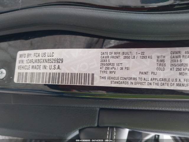 1C4RJKBGXN8526929 Jeep Grand Cherokee L Limited 4x4