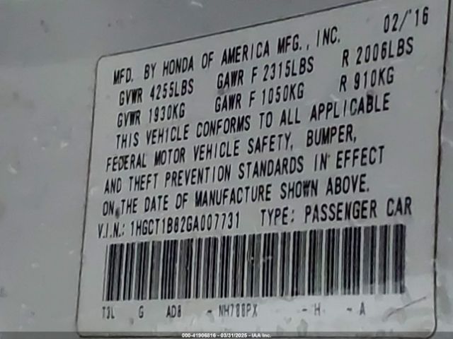 1HGCT1B82GA007731 Honda Accord Ex-l