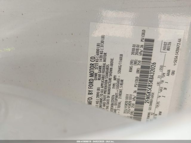 2FMGK5C85KBA32026 Ford FLEX SEL