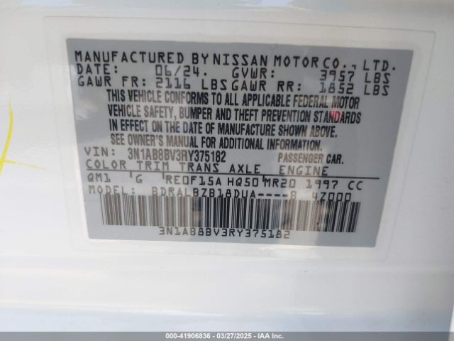 3N1AB8BV3RY375182 Nissan Sentra S Xtronic Cvt