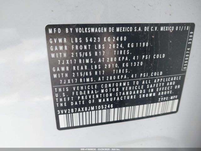 3VV2B7AX8JM105246 Volkswagen Tiguan 2.0t Se/2.0t Sel