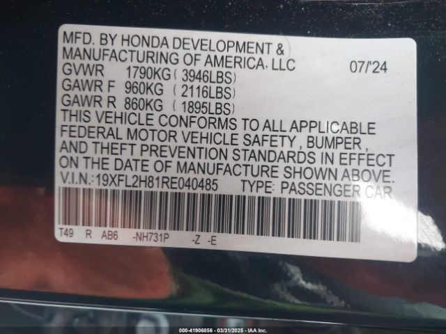 19XFL2H81RE040485 Honda Civic Sport