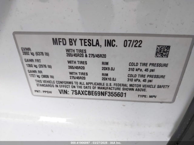 2022 TESLA MODEL X 7SAXCBE69NF355601 Photo 8