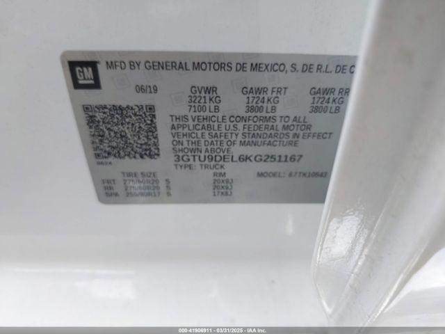3GTU9DEL6KG251167 GMC Sierra 1500 Slt