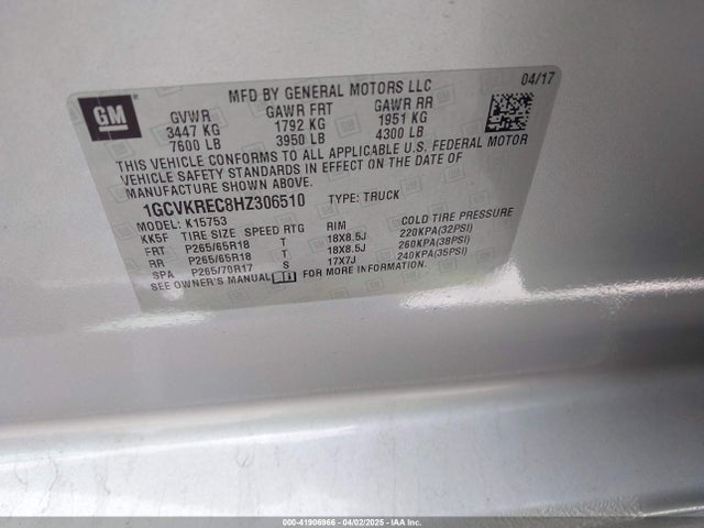 1GCVKREC8HZ306510 Chevrolet Silverado 1500 1lt