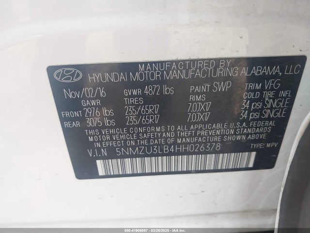 5NMZU3LB4HH026378 Hyundai Santa Fe Sport 2.4l