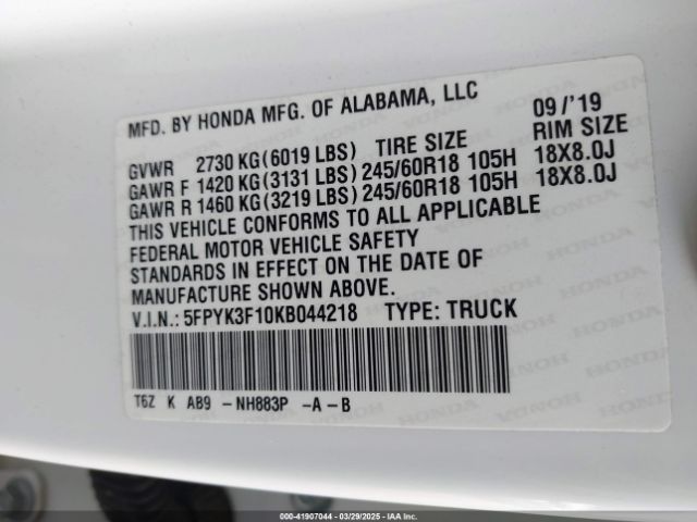 5FPYK3F10KB044218 Honda Ridgeline Sport