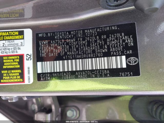 4T1G11AK0RU882760 Toyota CAMRY SE
