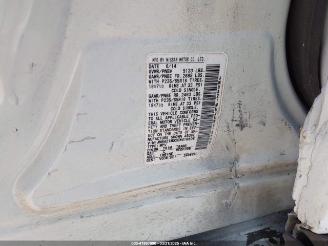 JN8AZ1MU2EW416606 Nissan MURANO SL
