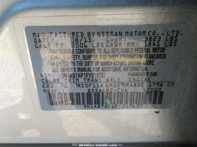 3N1AB7AP1FY319637 Nissan SENTRA SV