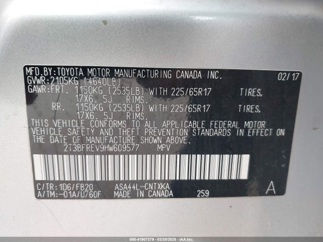 2T3BFREV9HW609577 Toyota RAV4 LE