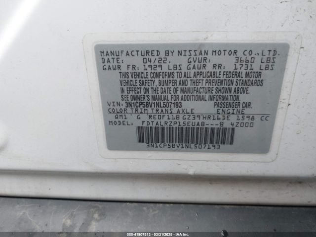3N1CP5BV1NL507193 Nissan Kicks S Xtronic Cvt