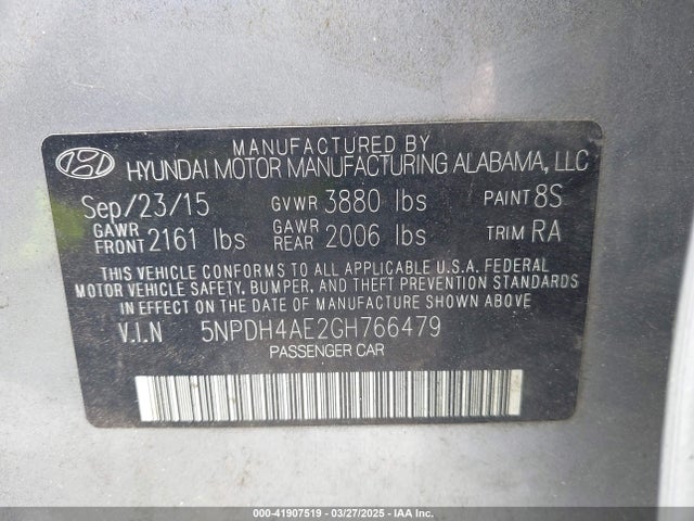Hyundai ELANTRA SE 2016 5NPDH4AE2GH766479 Image 9