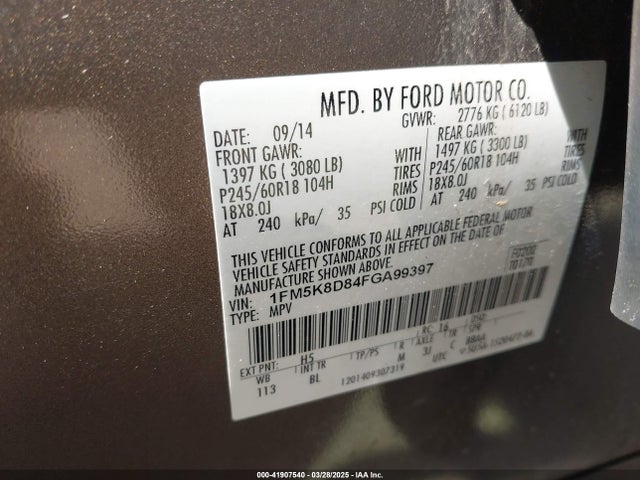 Ford EXPLORER XLT 2015 1FM5K8D84FGA99397 Image 9