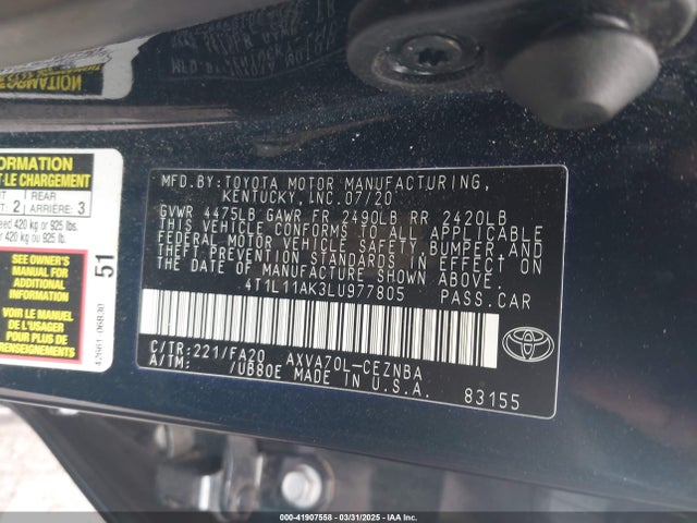 4T1L11AK3LU977805 Toyota CAMRY LE