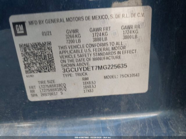 3GCUYDET7MG225635 Chevrolet Silverado 1500 4wd  Short Bed Lt