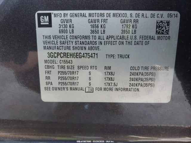 3GCPCREH6EG475471 Chevrolet Silverado 1500 1lt