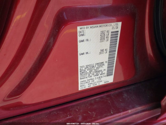 1N4AL3AP9GC228974 Nissan Altima 2.5/2.5 S/2.5 Sl/2.5 Sr/2.5 Sv