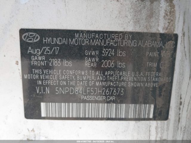 5NPD84LF5JH267673 Hyundai ELANTRA SEL