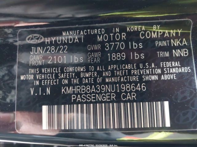 KMHRB8A39NU198646 Hyundai Venue Se