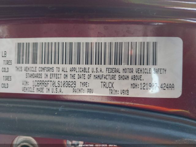 1C6RR6FT0LS103629 RAM 1500 Classic Tradesman  4x2 6'4 Box