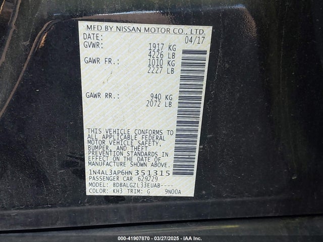 1N4AL3AP6HN351315 Nissan Altima 2.5 S