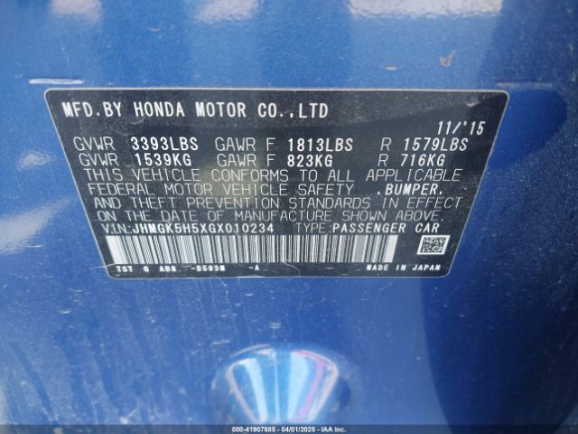 JHMGK5H5XGX010234 Honda FIT LX