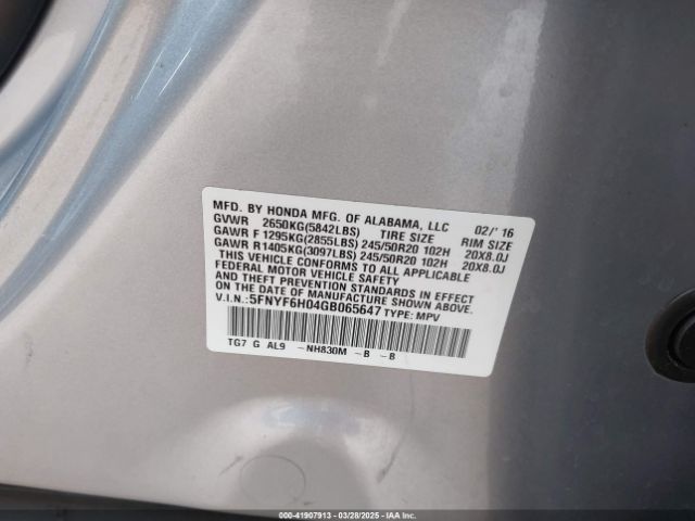 5FNYF6H04GB065647 Honda Pilot Elite